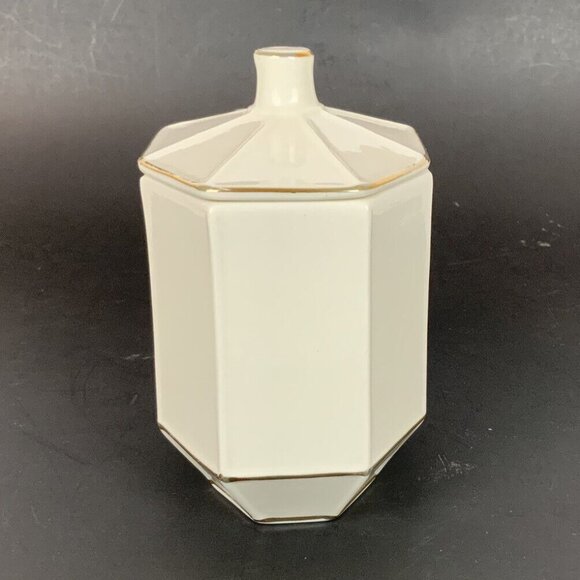 Kassatex St Honore White Gold Octagonal Ceramic Tumbler & Cotton Jar Set - Picture 9 of 13